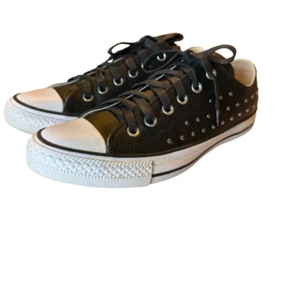 Converse All Star Womens Size 9 Black Leather with Silver Metal Studs - Picture 2 of 13